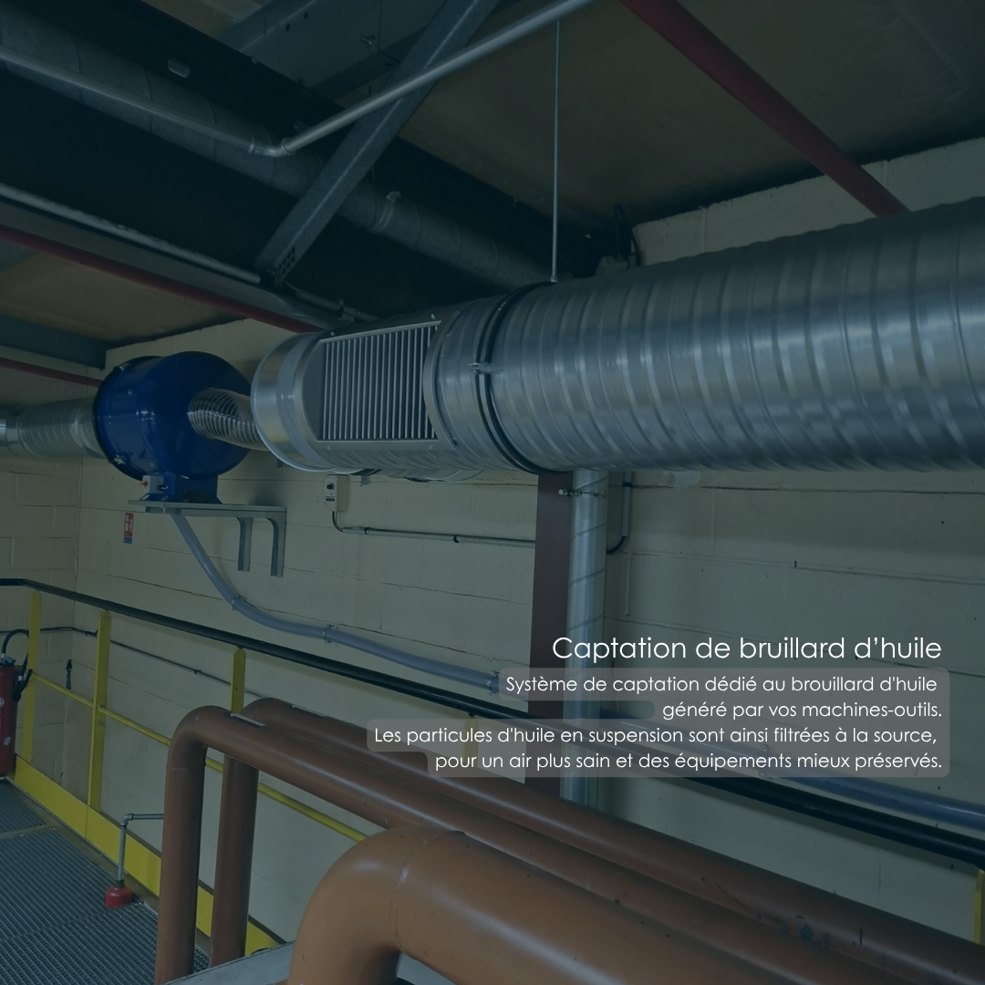 Système de captation du brouillard d'huile installé en plafond au-dessus de machines-outils