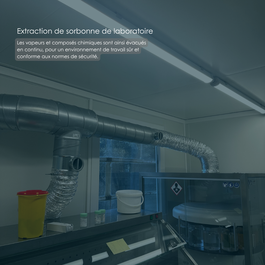 Réseau de gaines assurant l'extraction d'air d'une sorbonne de laboratoire