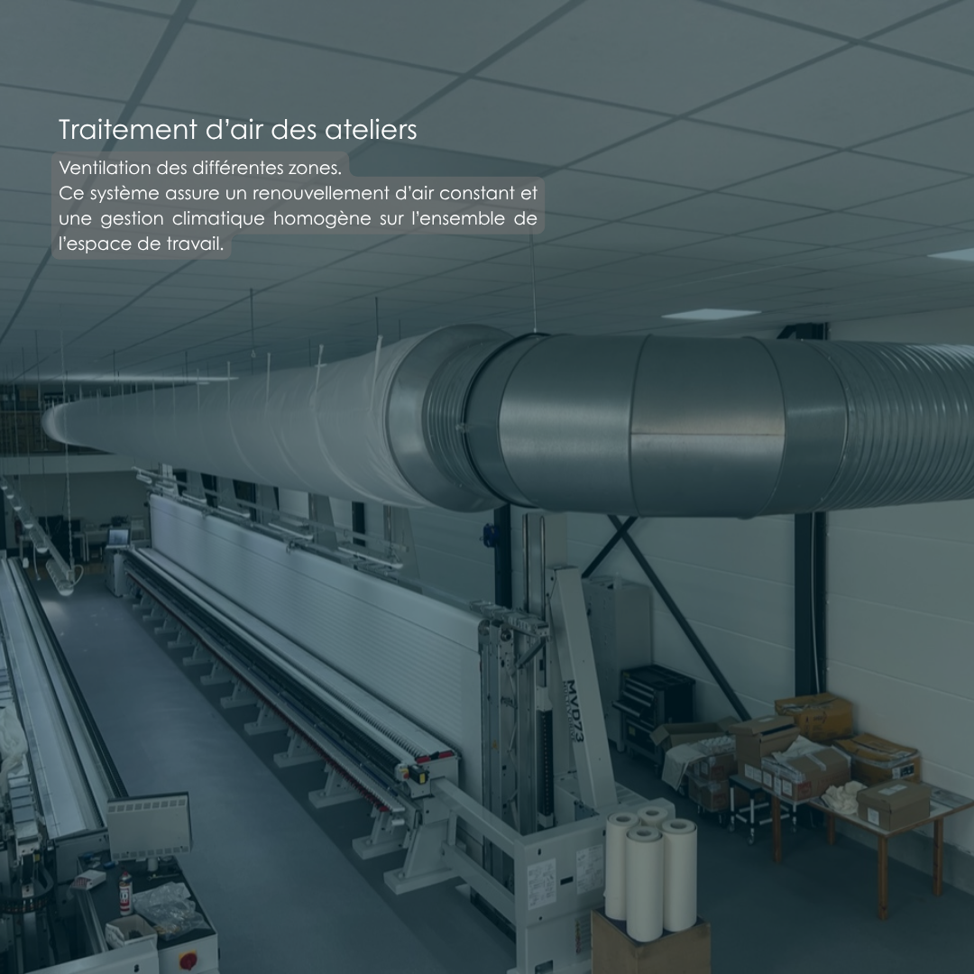 Réseau de diffusion et reprise d'air assurant la ventilation d'un atelier de production